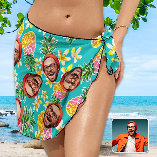 Custom Face Pineapple Swim Bikini Cover Up Dress Personalised Short Sarongs Beach Wrap