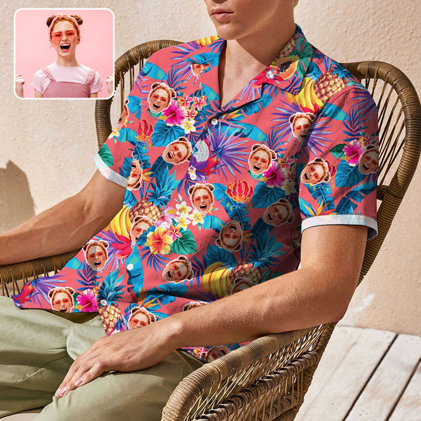 Custom Colorful Face Camp Collar Hawaiian Shirt Personalized Men Hawaiian Shirt Photo Tropical Aloha Shirt