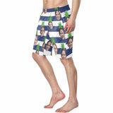 Custom Face Pineapple Blue Stripes Men's Beach Shorts