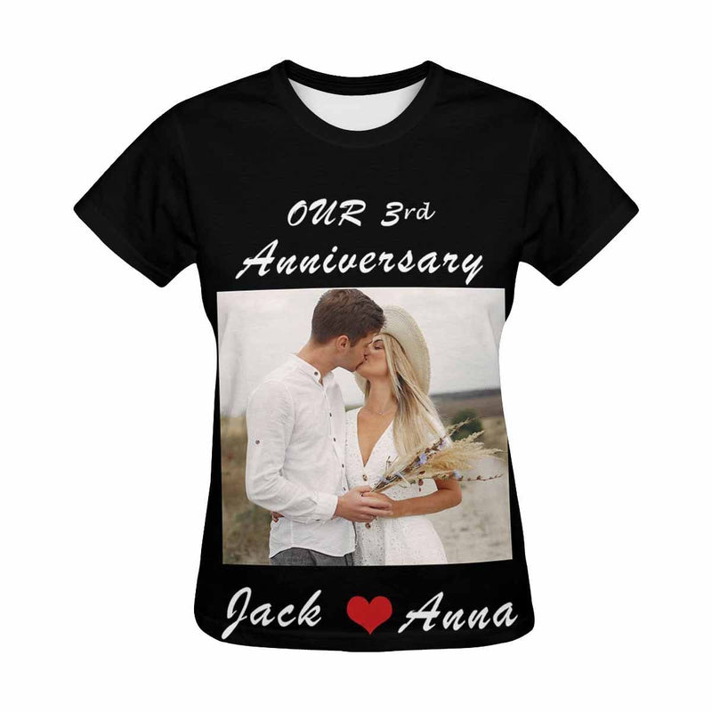 Custom Photo&Year&Name Kiss Anniversary Women's All Over Print T-shirt