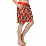 Custom Face Red Simple Men's All Over Print Casual Shorts