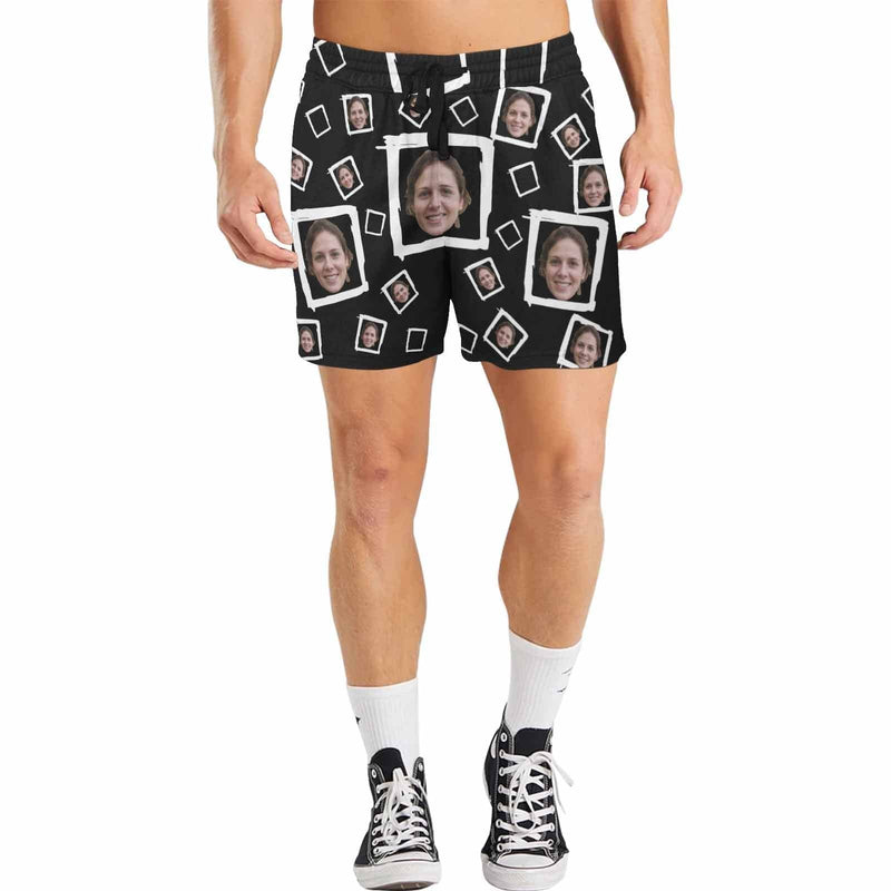 Custom Face&Logo Square Creative Men's Quick Dry Swim Shorts, Personalized Funny Swim Trunks