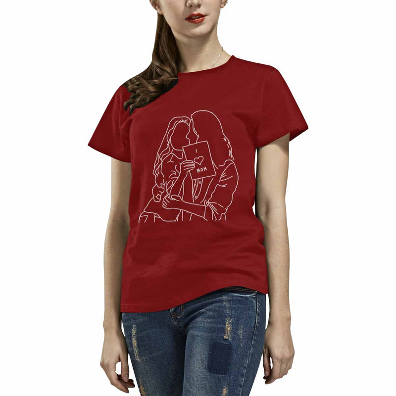 Custom Portrait Outline Shirt, Line Art Photo Shirt For Female, Custom Women's All Over Print T-shirt, Photo Outline Outfit For Mother And Daughter