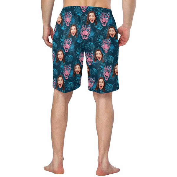 Custom Face Cheetah Personalized Photo Men's Elastic Beach Short