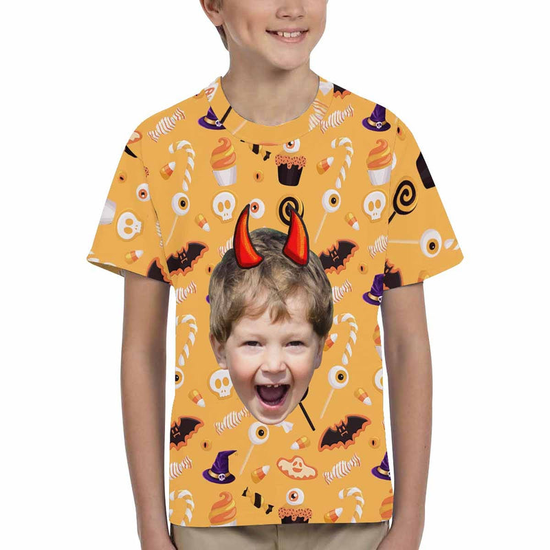 Custom Face Ghost Bat Halloween Kid's All Over Print T-shirt