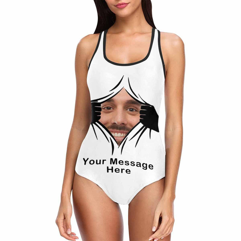 Custom Face&Text Pull Away Women's Tank Top Bathing Swimsuit