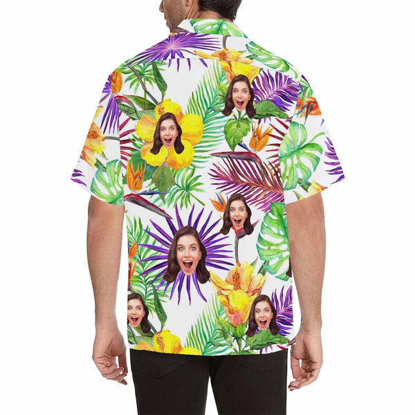 Personalized Flowers Face Purple Stripes Hawaiian Shirts Casual Men's Summer Shirts Custom Birthday Vacation Party Gift