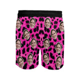 Custom Face Pink Leopard Men's Quick Dry Swim Shorts, Personalized Funny Swim Trunks