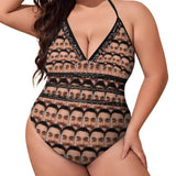 #Plus Size Swimsuit-Custom Boyfriend Face Swimsuits Personalized Women's New Strap One Piece Bathing Suit For Her