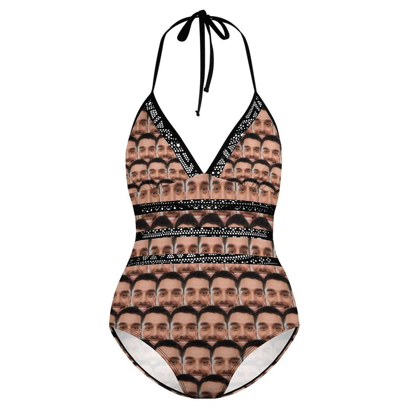 #Plus Size Swimsuit-Custom Boyfriend Face Swimsuits Personalized Women's New Strap One Piece Bathing Suit For Her