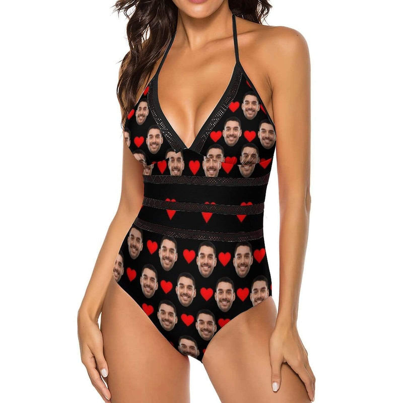 Custom Face Swimsuit Red Heart Personalized Women's New Strap One Piece  Bathing Suit Honeymoons For Her