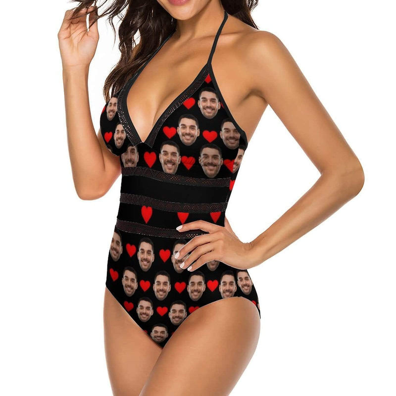 Custom Face Swimsuit Red Heart Personalized Women's New Strap One Piece  Bathing Suit Honeymoons For Her