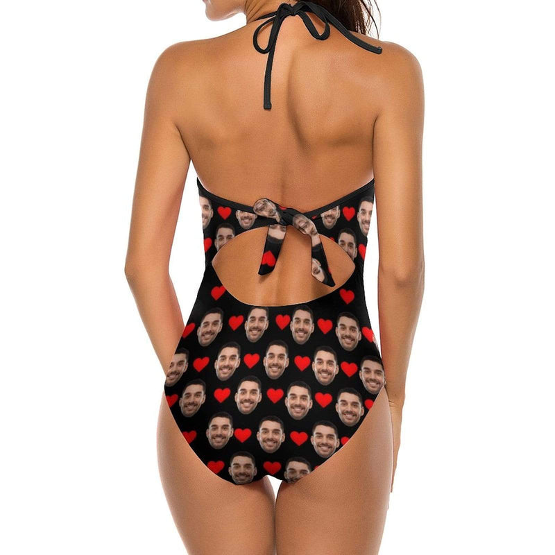 Custom Face Swimsuit Red Heart Personalized Women's New Strap One Piece  Bathing Suit Honeymoons For Her