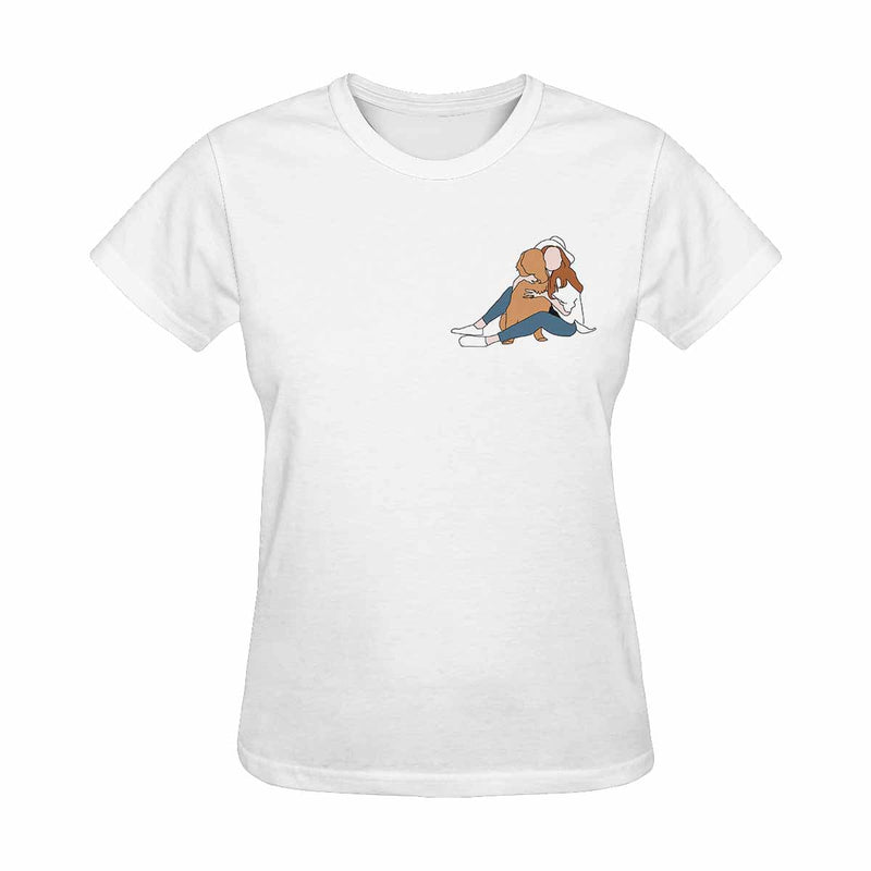 Custom Portrait Outline Shirt, Line Art Photo Shirt For Female, Custom Women's All Over Print T-shirt, Photo Outline Outfit With Pet White