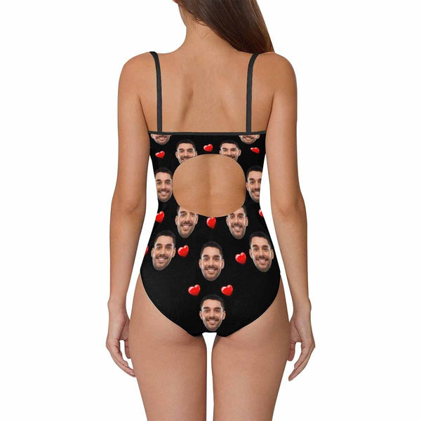 Custom Face Red Heart Women's Slip One Piece Swimsuit