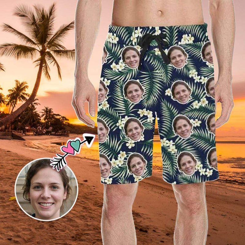 Custom Face Little Flowers Personalized Photo Men's Beach Short-Drawstring Short