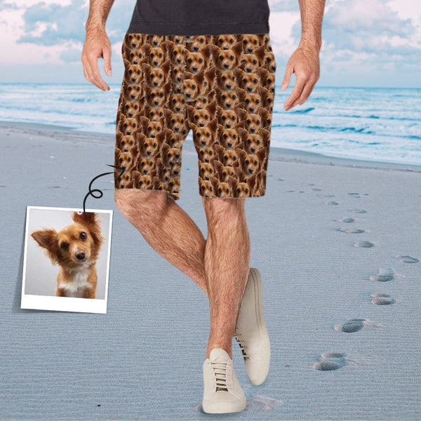 Custom Pet Face Seamless Men's Elastic Beach Shorts