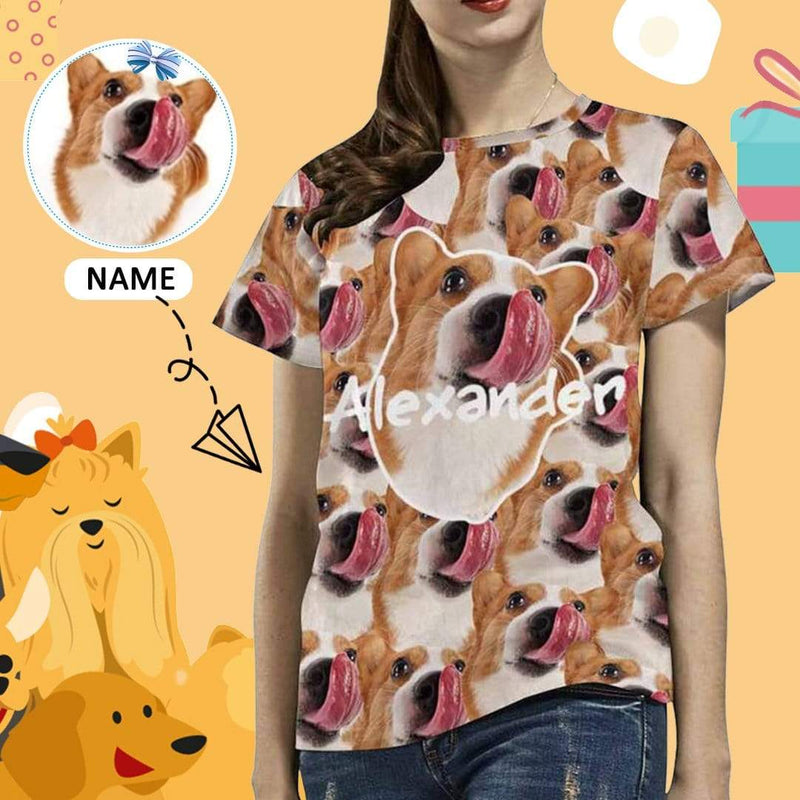 Custom Photo&Name Dog Women's All Over Print T-shirt