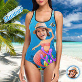 Custom Mermaid Face Sea Ocean Women's Tank Top Bathing Swimsuit