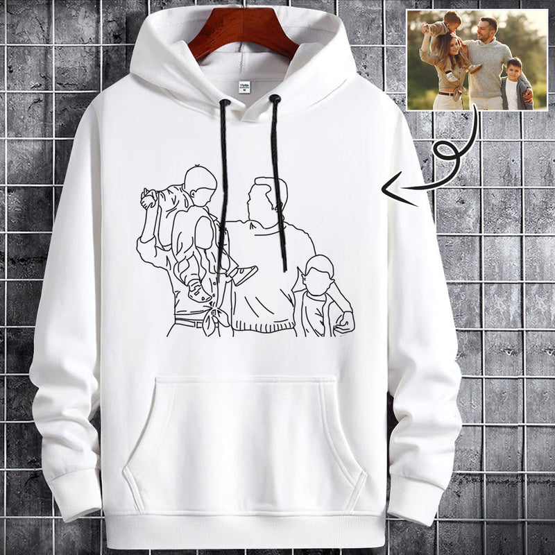 Custom Portrait Outline Shirt, Line Art Photo Shirt For Male, Custom Men's All Over Print Hoodie, Photo Outline Outfit For Family