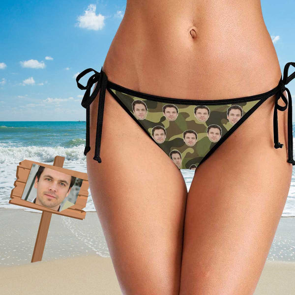 Custom Boyfriend Face Camouflage Personalized Bikini Swimsuit Bottom