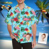 Custom Hawaiian Shirts with Face Flamingo&Leaves Personalised Face Aloha Shirt Gift For Husband or Boyfriend