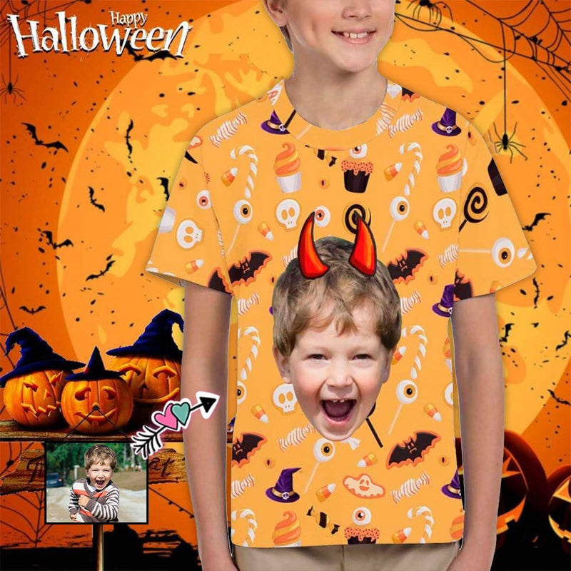 Custom Face Ghost Bat Halloween Kid's All Over Print T-shirt