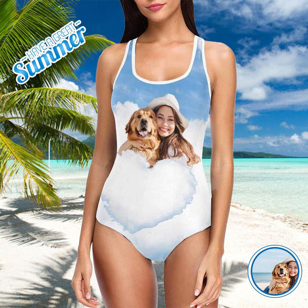 Custom Pet Lover Heart Cloud Women's One Piece Swimsuit