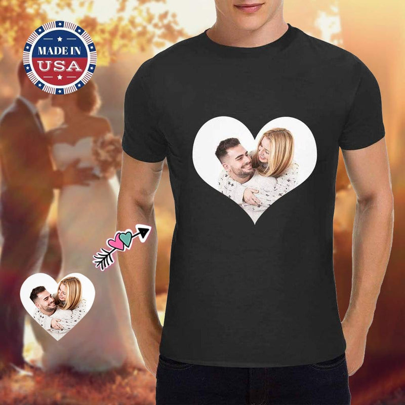 Custom Photo Loving Couple White Love Romance Heavy Cotton T-Shirt Put Your Image on A Tshirt