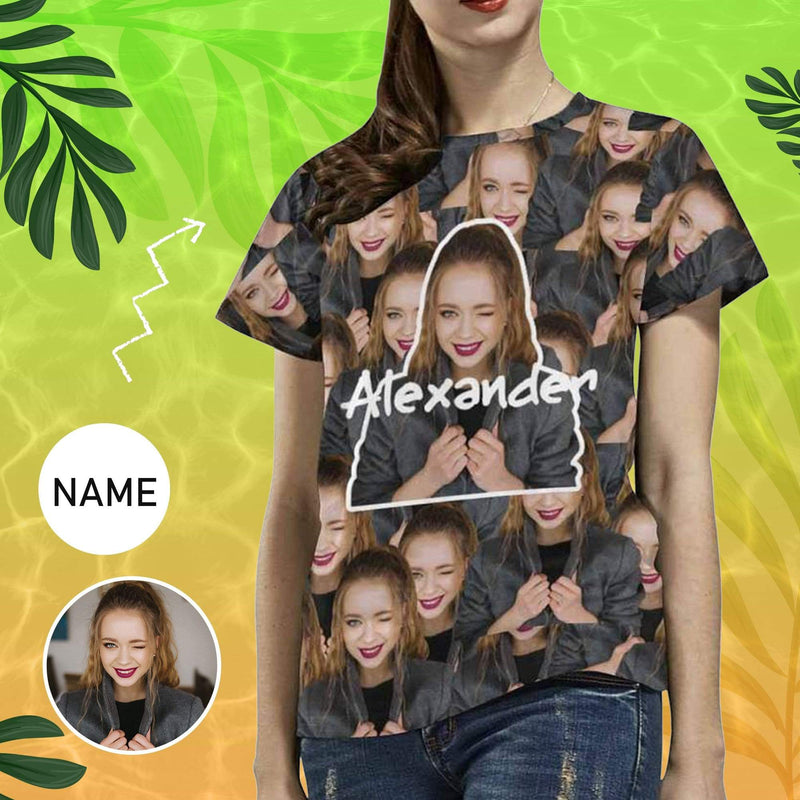 Custom Photo&Name Gril Women's All Over Print T-shirt