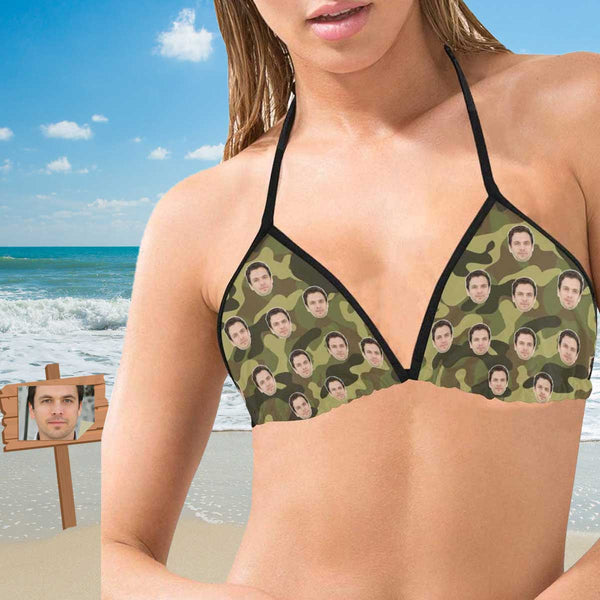 Custom Boyfriend Face Camouflage Personalized Bikini Swimsuit Top