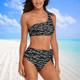 Custom Name Seamless Swimsuit Personalized One Shoulder Tie Crop Top&High-Waisted Bikini