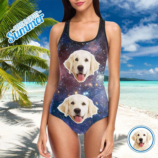 Custom Pet Face Galaxy Women's Tank Top Bathing Swimsuit