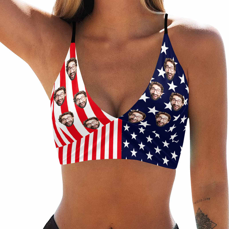 Custom Face USA Flag Bikini Top&Bottom Personalized Face Flag Bikini