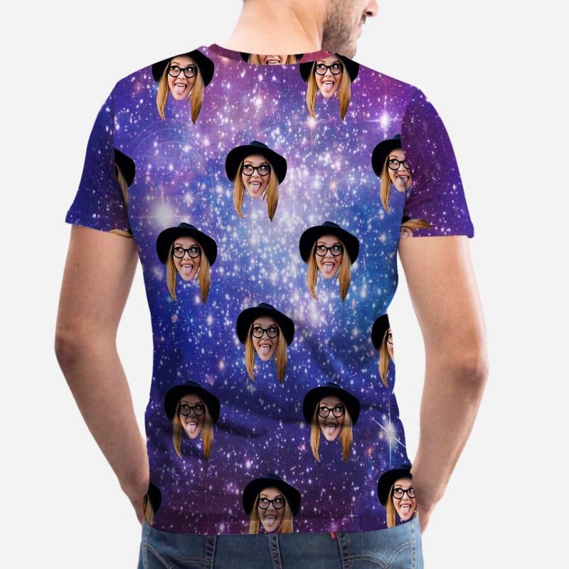 Custom Girlfriend Face Galaxy Starry Night Men's T-shirt Add Your Own Custom Image Design Unique Gift