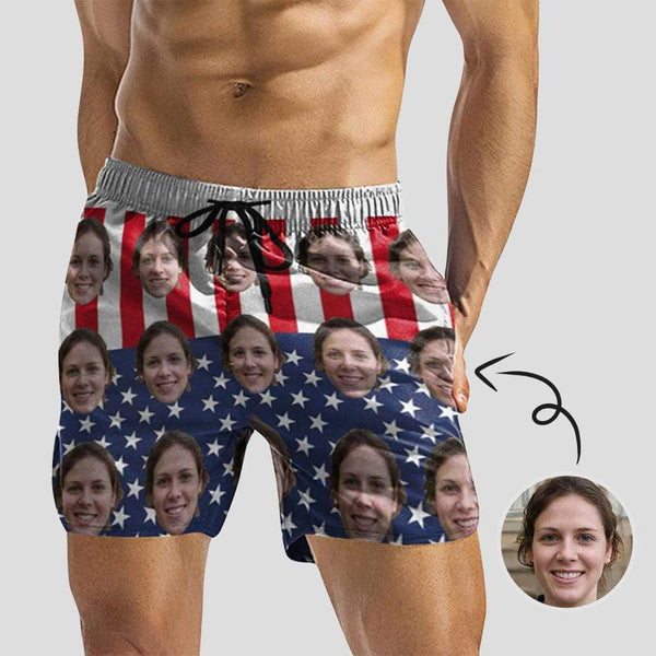 Custom Face Banner Men's Quick Dry Swim Shorts, Personalized Funny Swim Trunks