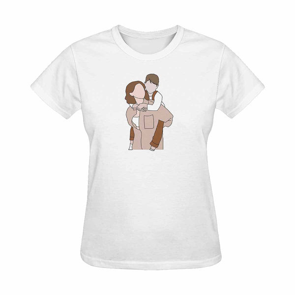 Custom Portrait Outline Shirt, Line Art Photo Shirt For Female, Custom Women's All Over Print T-shirt, Photo Outline Outfit For Mother White