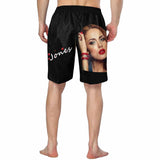 Custom Face&Name Black Personalized Photo Men's Elastic Beach Short