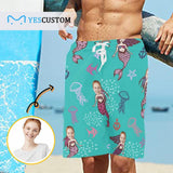 Custom Face Mermaid Personalized Photo Men's Beach Short-Drawstring Short