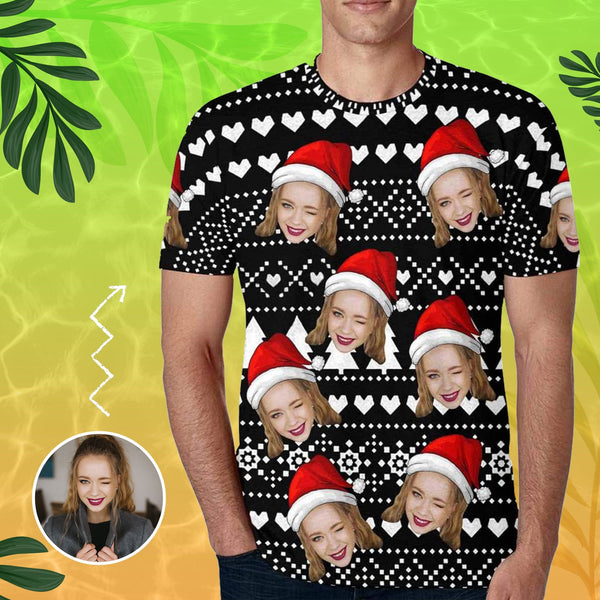 Custom T-shirt with Face Love Christmas Design T-shirt Create Your Own Design T-shirt for Him