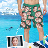 Custom Face Dark Green Personalized Photo Men's Elastic Beach Short