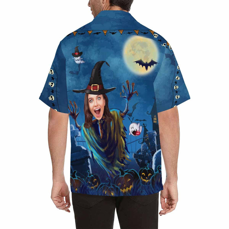 Custom Print Hawaiian Shirt with Face Halloween Funny Gift Custom Image Hawaiian Shirt for Husband or Boyfriend