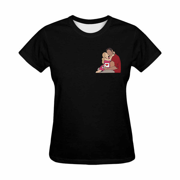 Custom Portrait Outline Shirt, Line Art Photo Shirt For Female, Custom Women's All Over Print T-shirt, Photo Outline Outfit For Daughter Black