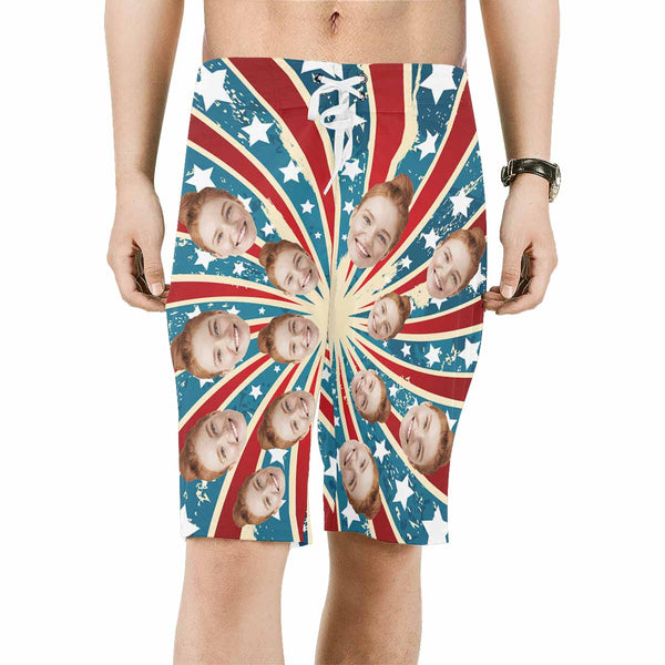 Custom Face Radiation Stripes Personalized Photo Men's Beach Short-Drawstring Short