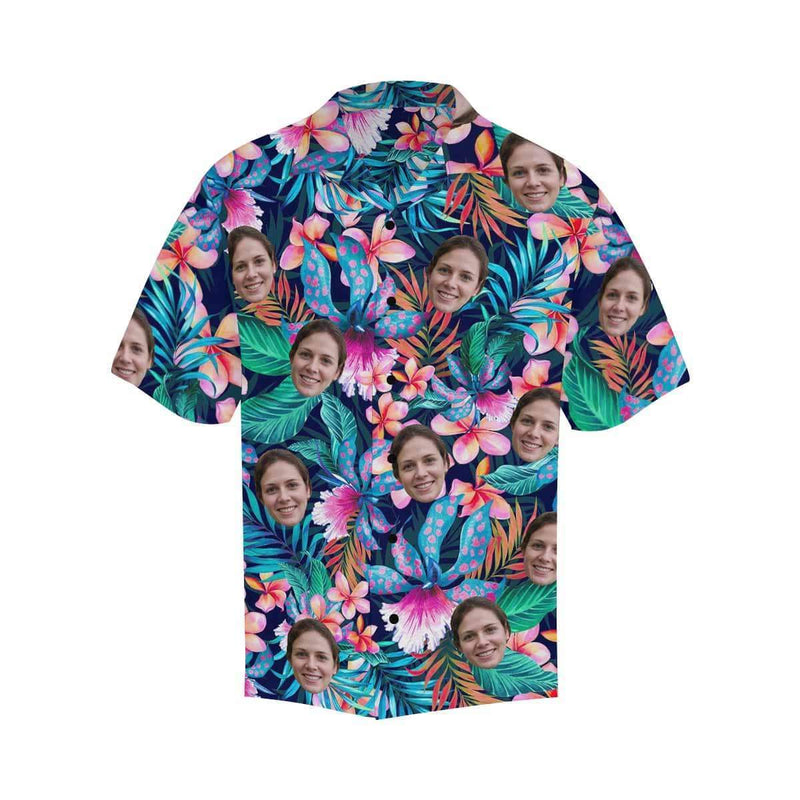 Custom Hawaiian Shirts with Face Hawaiian Shirts Face Colorful Flowers Unisex & Teenage Tropical Aloha Shirt