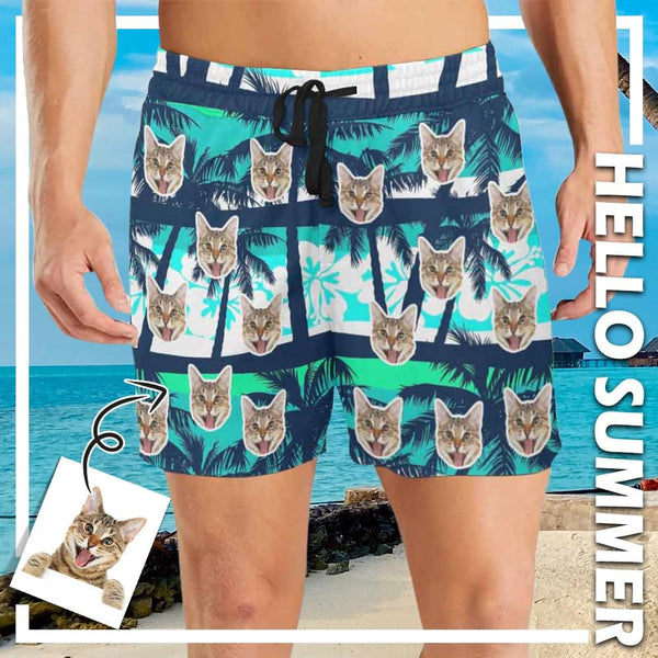 Custom Face Coconut Trees Men's Quick Dry Swim Shorts, Personalized Funny Swim Trunks