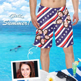 Custom Face Stars Stripes Personalized Photo Men's Elastic Beach Short