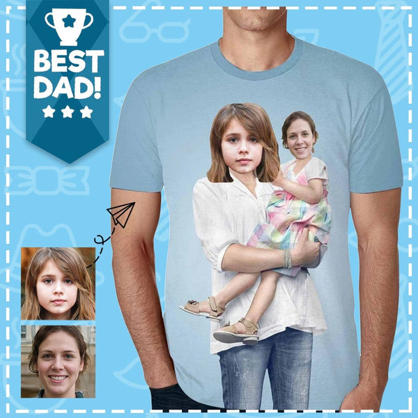 Personalized Face Tee Shirt Lillian Artist Custom Face Parent&Kid Exchange Printed T-shirt Made for Dad