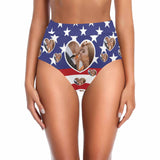 High Waisted Bikini Bottom-Custom Face USA Flag Personalized Photo Bikini Swimsuit Bottom