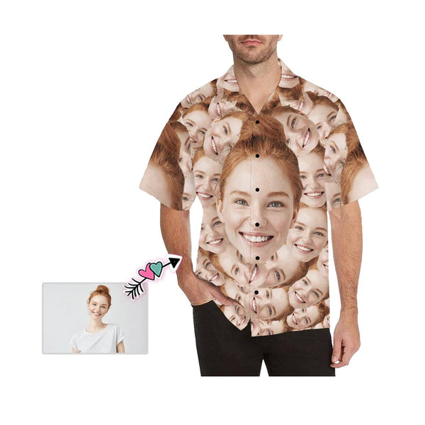 Custom Hawaiian Shirts with Girlfriend Face Seamless Design Your Own Aloha Shirt Gift for Husband/Boyfriend